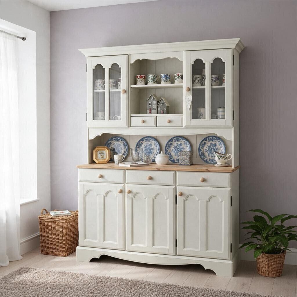 pine dresser - off white - stock - natural top and handles - hand painted furniture - A Twist of Somerset - commission painting