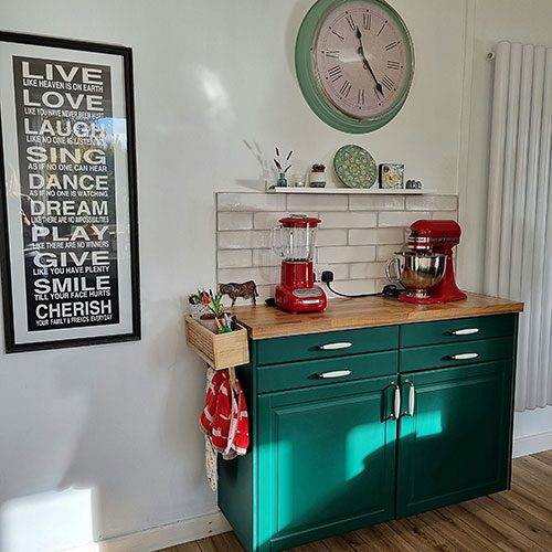 Victory Lane - Forest Green - hand painted kitchen transformation - A Twist of Somerset - commission painting - Cupboard Cabinet Makeover