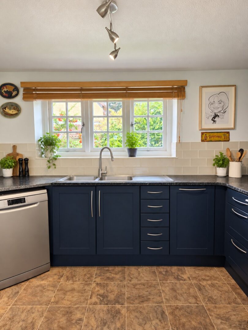 basalt - dark navy blue - hand painted kitchen transformation - A Twist of Somerset - commission painting - Cupboard Cabinet Makeover