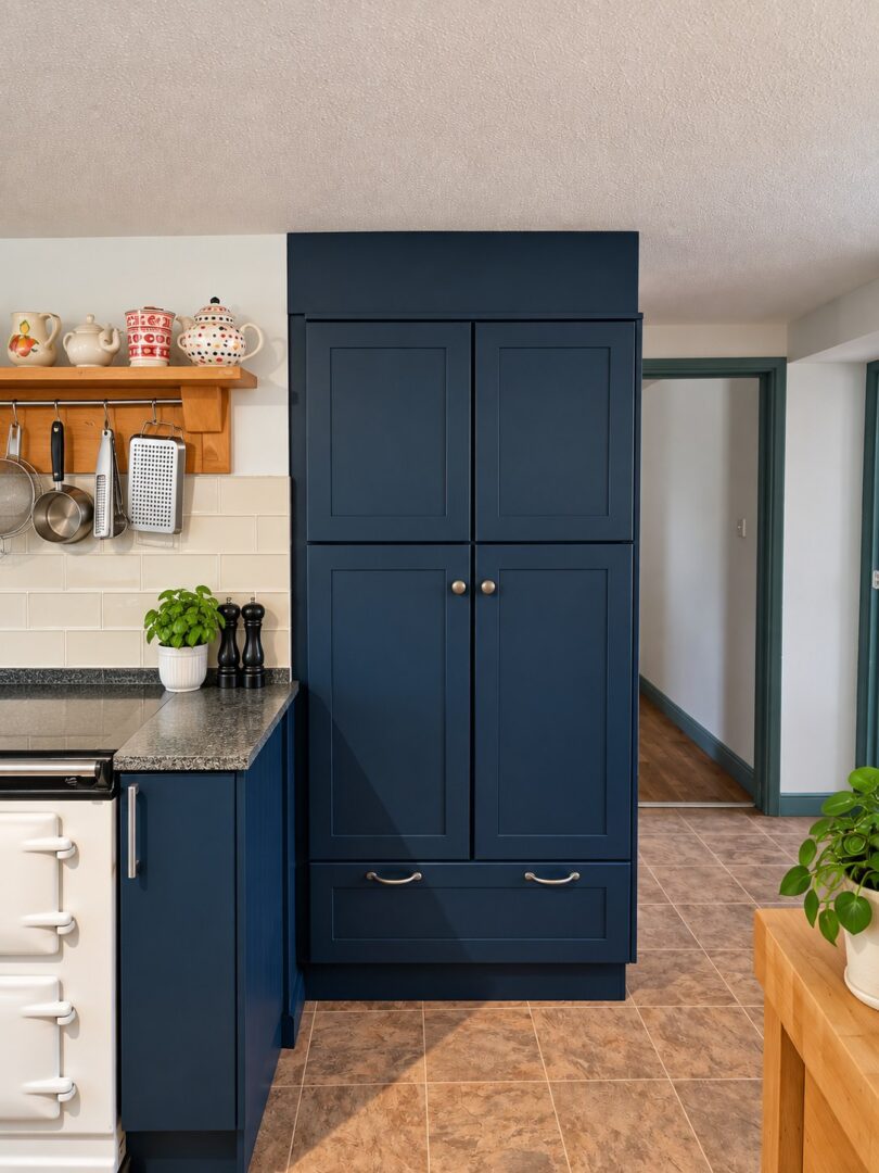 basalt - dark navy blue - hand painted kitchen transformation - A Twist of Somerset - commission painting - Cupboard Cabinet Makeover